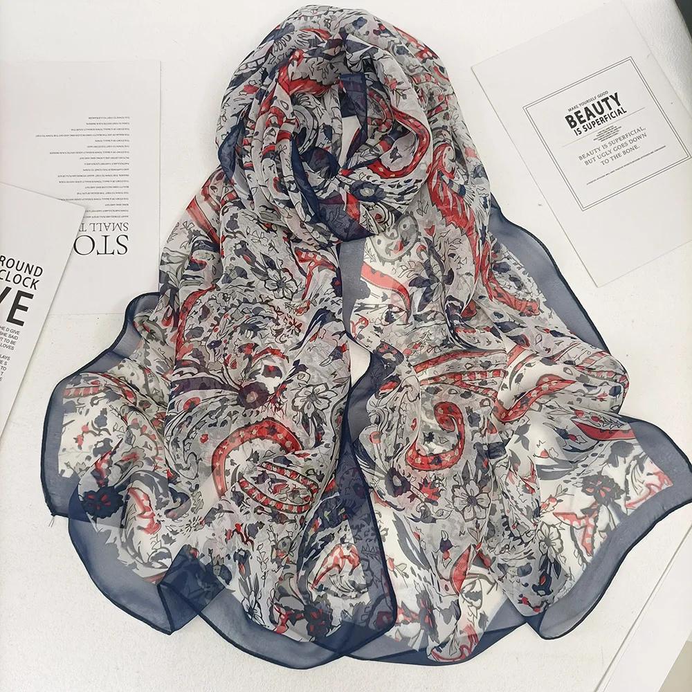 Cashew Flower Women Elegant Chiffon Georgette Bandana Scarf Summer Beach Sunscreen Thin Hijab Shawl