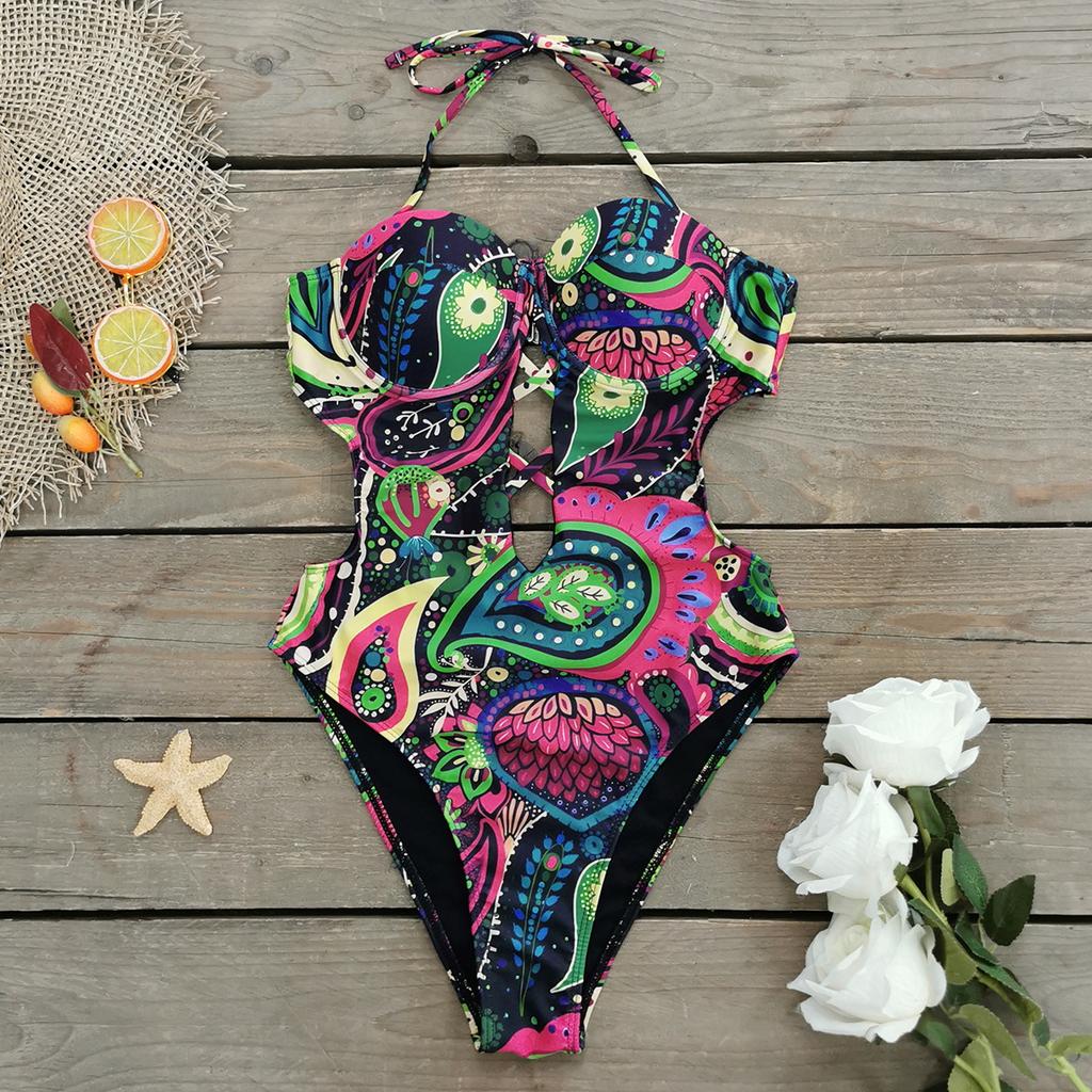 New Sexy One Piece Swimsuit Women Swimwear Cut Out Bathing Suit Summer Push Up Monokini Print Swim Suit  Beach Wear Female