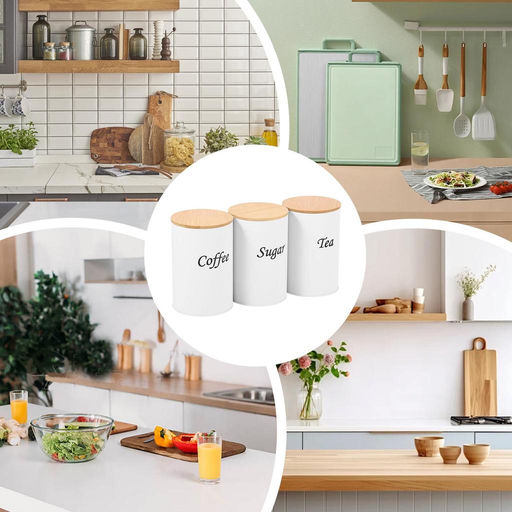 Coffee Container 3 Pieces Airtight Large Capacity Food Canister Coffee Sugar Tea Storage Container Jars For Candy Oats Flour