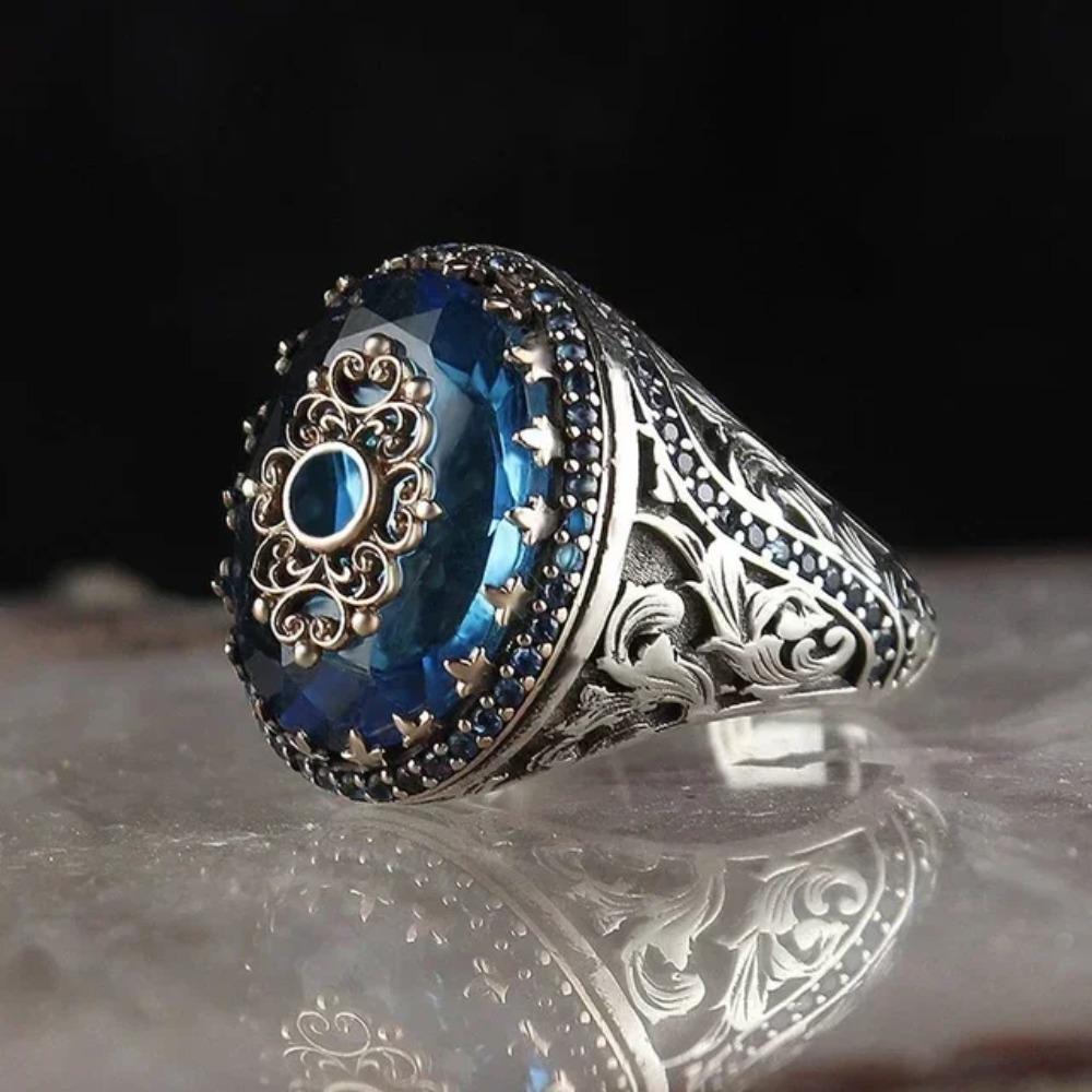 New Inlaid Emerald Mens Luxury Ring Retro Domineering Personality Jewelry for Banquet Party Gifts