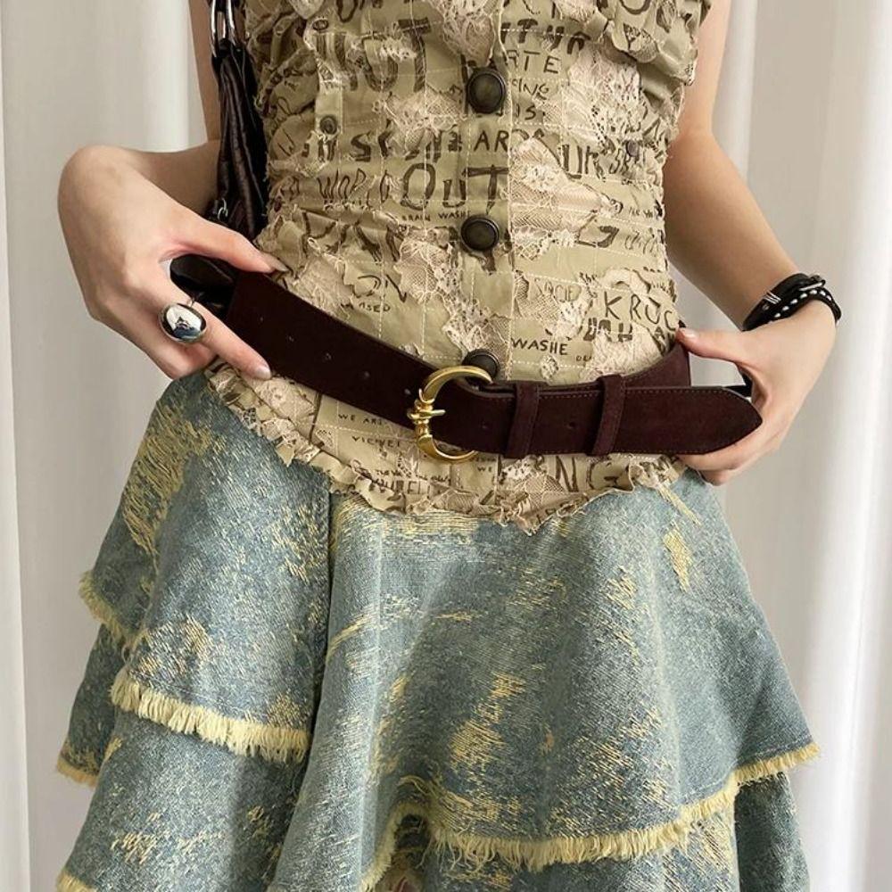 Heavy-Duty Wide Waist Belt Vintage Dress Jeans Belt American Women's Belt  Streetwear