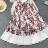 Women Fashion Knitting Sweater Patchwork Chiffon Dress Summer Short Sleeve Casual Floral Print Pleated Vacation Holiday Midi Sundress