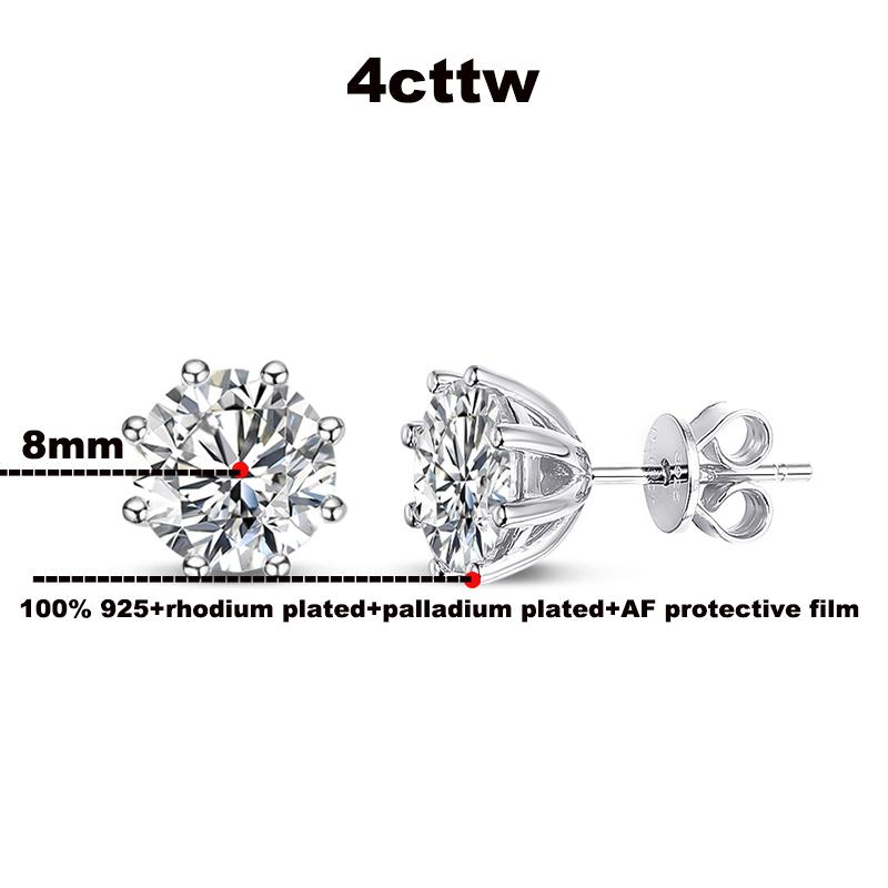 Smyoue 2ct Round Cut D Color Moissanite Earring Studs for Women 100% 925  Silver Lab Diamond Ear Stud White Gold Plated