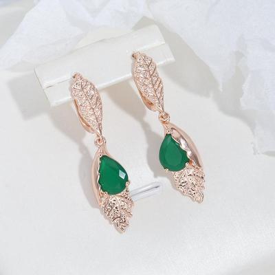 אלגנטי רוז זהב צבע עלה מרקם ירוק זירקון עגילי אופנה לנשים תכשיטי יוקרה