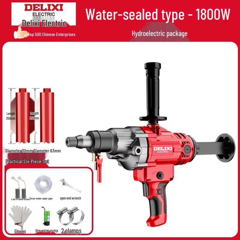 Delixi High-Power Dual-Use Core Drill: Wet/Dry Concrete & Air Conditioner Hole Drilling Machine, Handheld/Desktop Usage.
