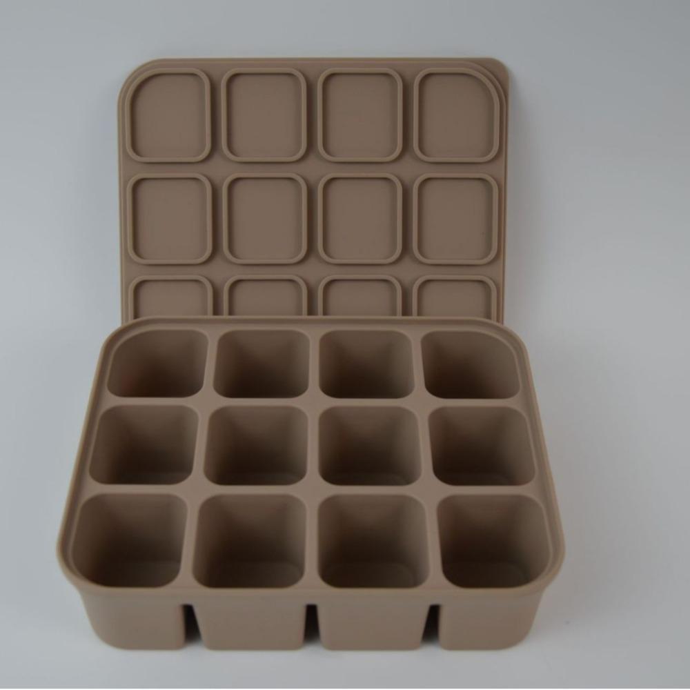 12 Grids Ice Cube Trays with Lid Silicone Ice Making Molds Easy Release Anti-stringing Food Storage Container for Freezer