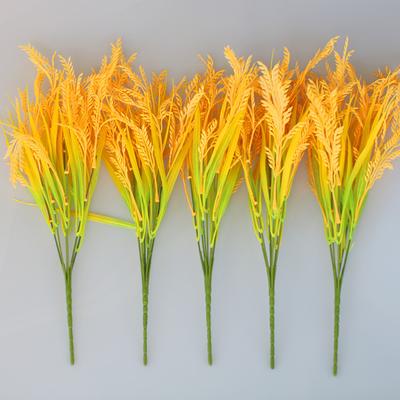 7 Forks Of Yellow Rice Simulation Seedlings, Home Soft Decoration, Wedding Venue Decoration Props, Plastic Fake Flower Wheat Ears