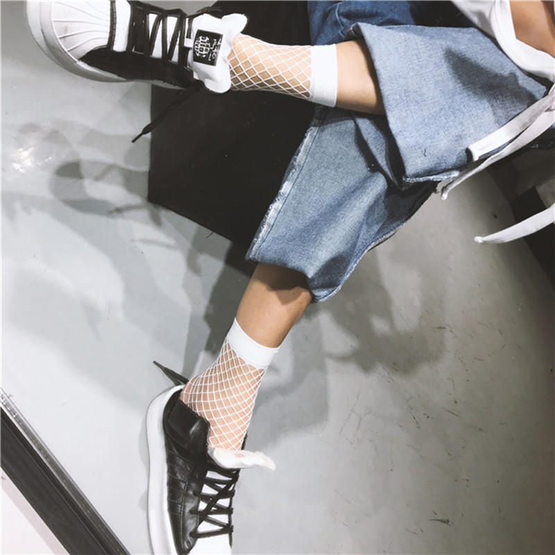 Women White Fishnet Ankle High Socks Lady Mesh Lace Fish Net Short Socks New