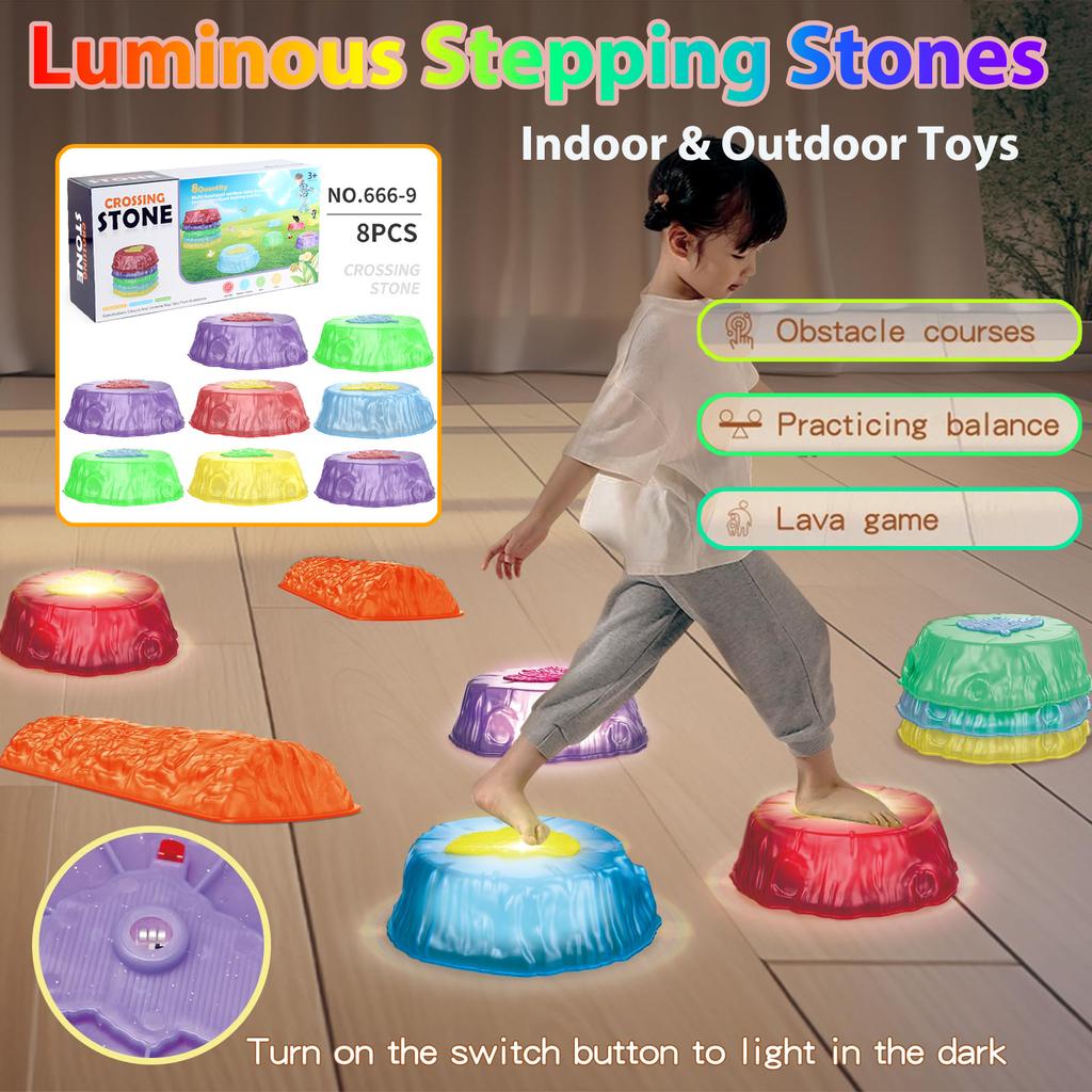 6/8 Pièces Pierres de Marche Lumineuses, Jouet d'Entraînement Sensoriel pour Enfant Planche d'Équilibre Sensorielle Jouet Parcours d'Obstacles Préscolaire pour Intérieur Extérieur