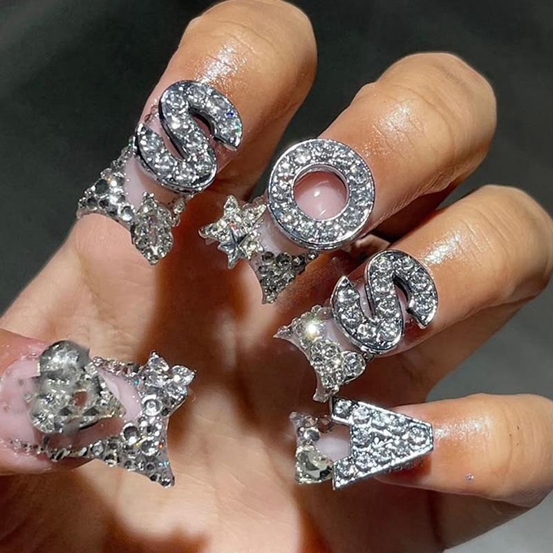 26Pcs Cartoon Letter Nail Art Charm Rhinestone English Letter Diy Nail Decoration Fashion Diy Manicure Decorations Accessories