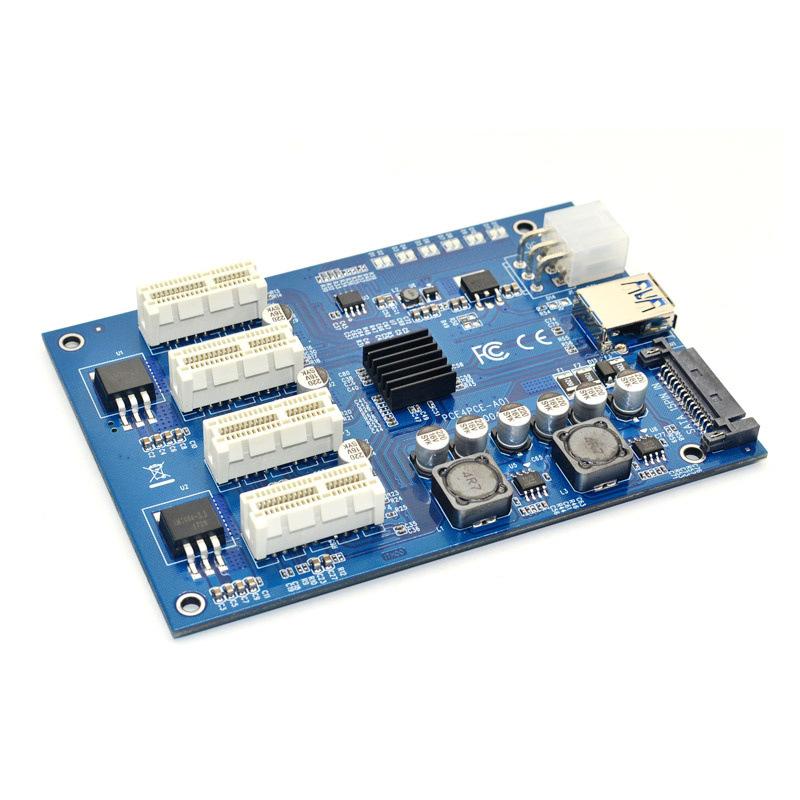 PCI-E X1 to 4PCI-E X16 Expansion Kit 1 to 4 Port PCI Express Switch Multiplier HUB 6pin sata USB Riser Card for BTC Miner Mining