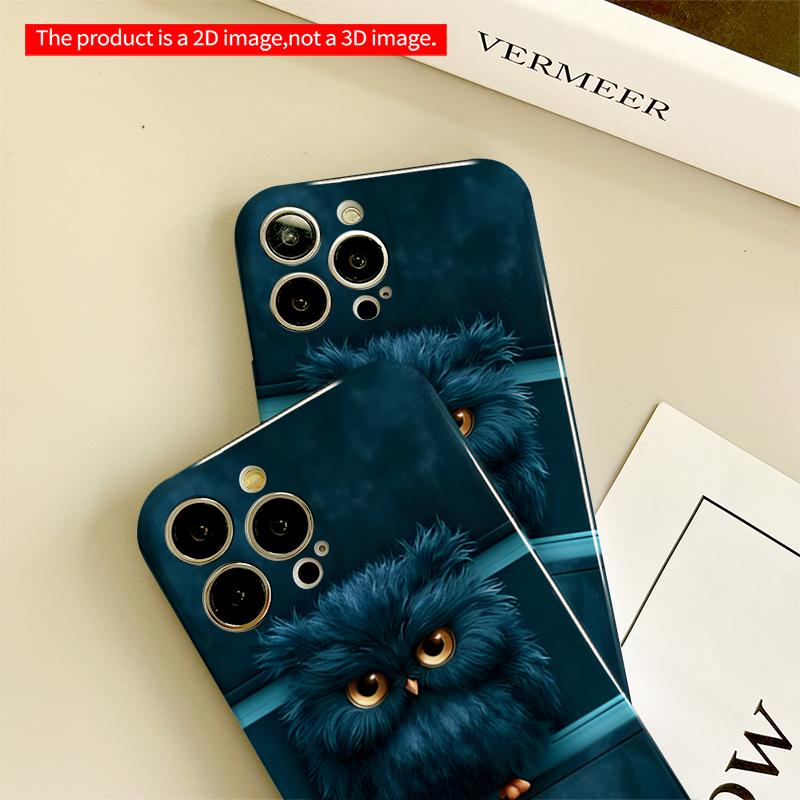 2DFlat Fluffy Blue Owl with Big Eyes All inclusive film hard iPhone case, compatible with iPhone 18 Pro Max 17 16 15 14 13 12 11