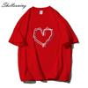Shellsuning Loose O Neck Cotton Printed Shirts Women Summer Kawaii Heart Graphic Tees Female Casual Short Sleeve Base Black Tops