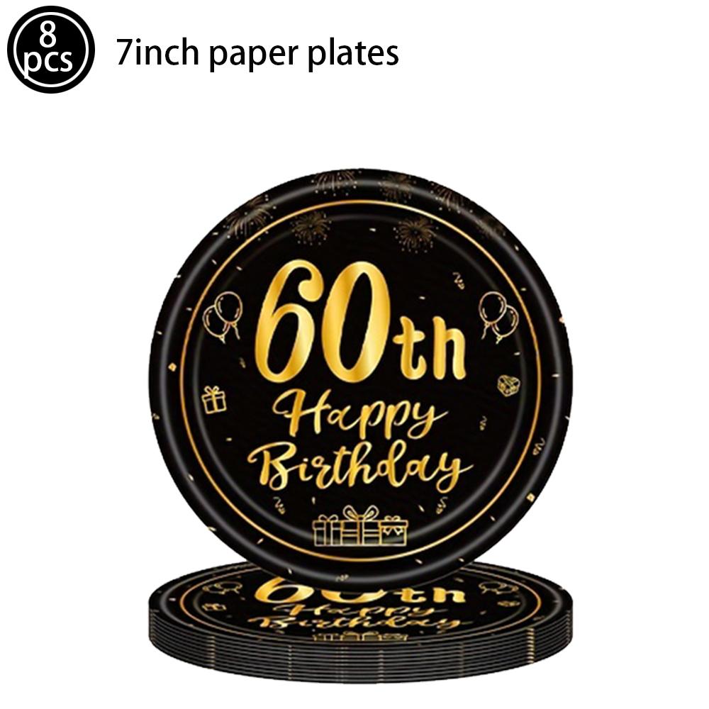 Adult 30/40/50/60th Birthday Decorations Party Plates Napkin Cup Black and Gold 30th 40th 50th 60th Birthday Party for Men Women