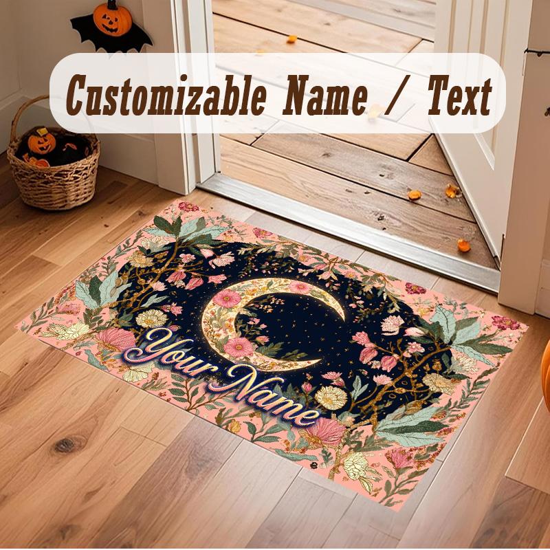 Floral Garden Theme Soft Crystal Velvet Rug Custom Name & Text Print Non Slip Floor Rug for Bedroom Living Room