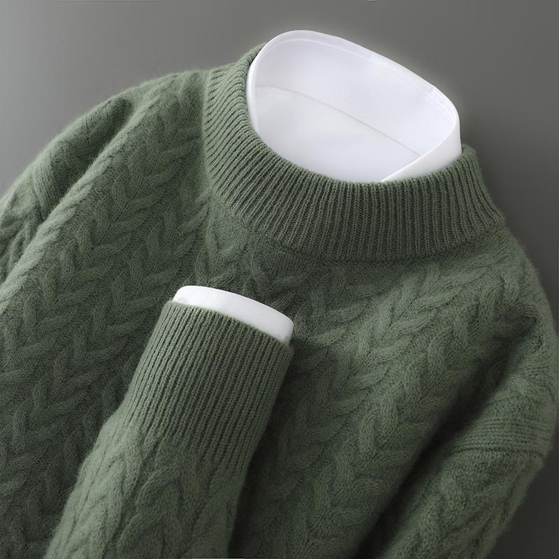 

Men s Heavyweight 100% Wool Half-High Collar Sweater - Winter Casual Loose Knit Base Layer Medium