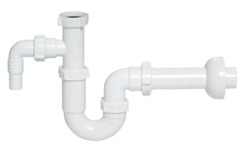 Washbasin Pipe Siphon 5/4" Mm, Drain 32 Mm, With Outlet For Washing Machine/Dishwasher