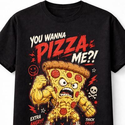 Pizza Slice Funny Punny Angry Pizza Slice Cartoon Food Graphic Unisex TShirt