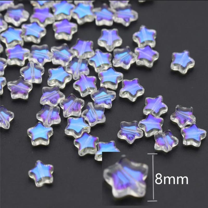 50PCS Color Star Beads 8mm Czech Glass Loose Spacer for Jewelry Making Hairpin Handmade Diy Accessories
