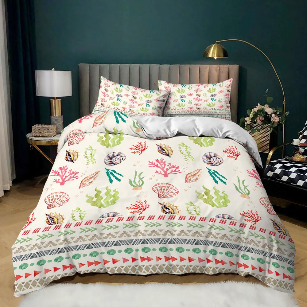 Leaf Flower Print Three-Piece Kit Quilt Cover Small And Fresh