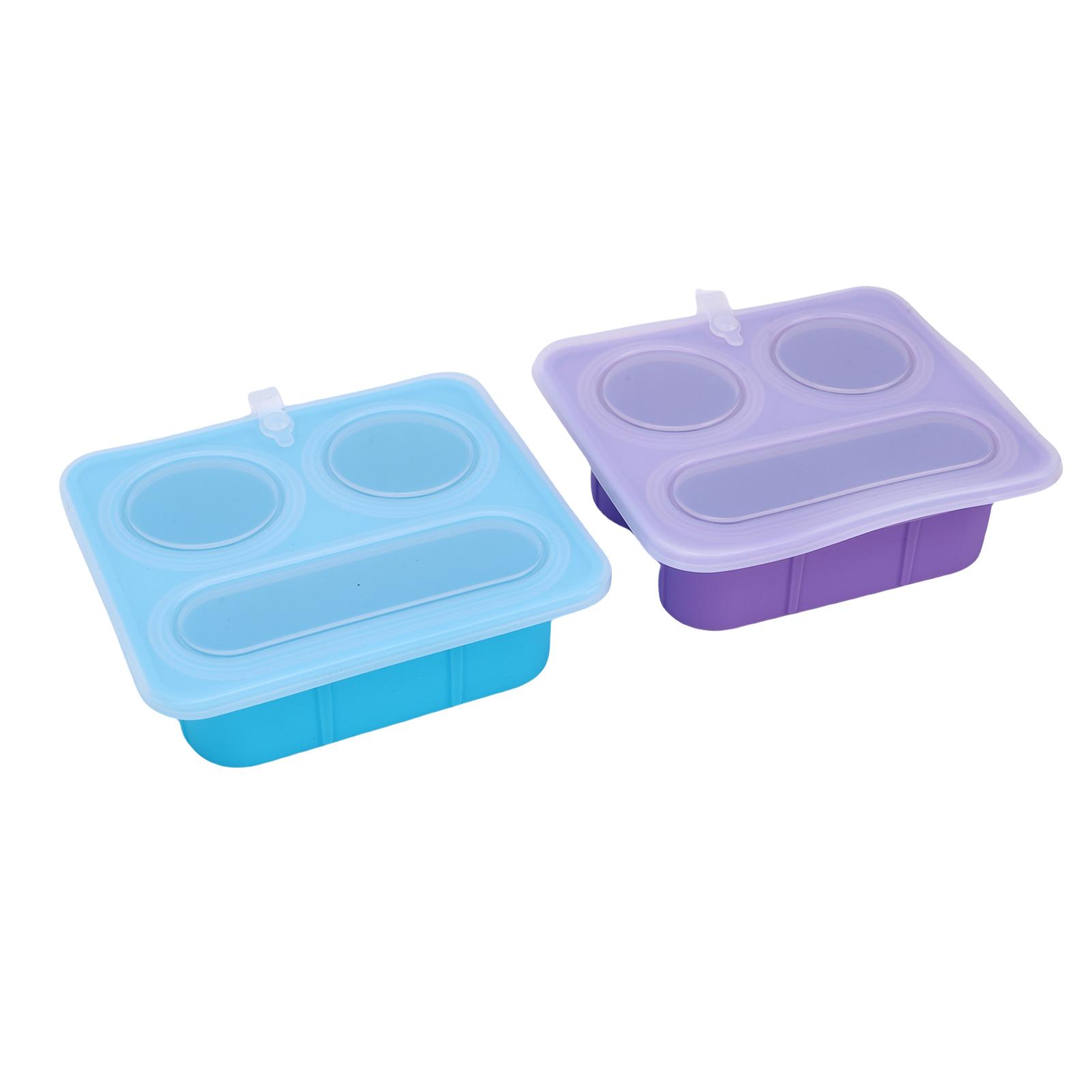 

2PCS Snack Containers with Lids Silicone Reusable 3 Compartments Divided Snackle Box for School Work Travel L