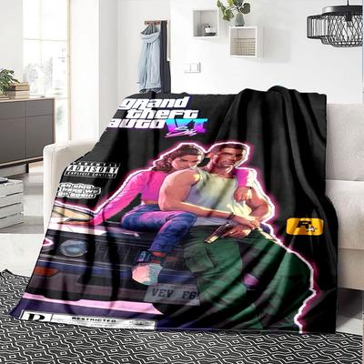 1 pezzo Coperta Morbida in Flanella Grand Theft Auto con Stampa di Designer Una coperta accogliente per tutte le stagioni, perfetta per il divano, il letto, l'ufficio