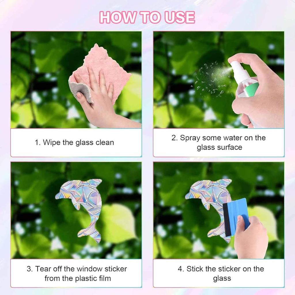 21pcs Star Moon Cat Sun Catcher Window Clings for Glass Windows, Anti-Collision Stickers Decals Prevent Bird Strikes,Rainbow Prismatic Window Clings