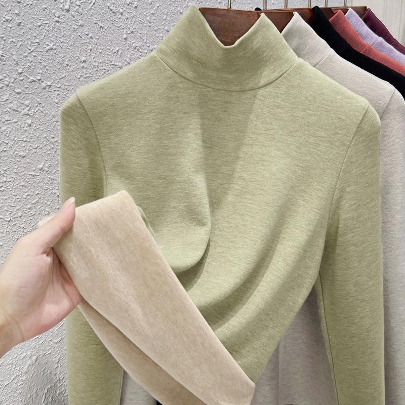 Warm Fleece Turtleneck Bottoming Shirt Women's Inner Turtleneck Winter Fleece Thickened Silk Cashmere Heating Women's Warm Top