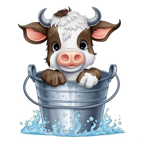 Diamond Painting Cow Cartoon Full Square Round 5D Diy Embroidery Mosaic Animal Home Decor Handmade Gift