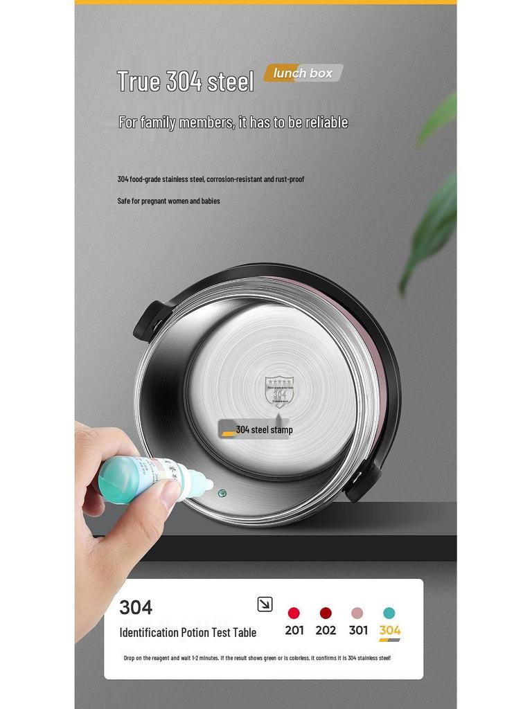Large Capacity 304 Stainless Steel Double-Layer Insulated Lunch Box with Lid - Food Grade for Office Workers and Students