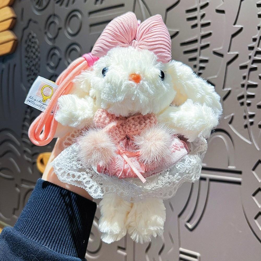 Cute Cartoon Plush Doll Pendant Fluffy Animal Dressing Rabbit Keychain Soft Plush Toy Stuffed Plush Rope Buckle Doll Accessories