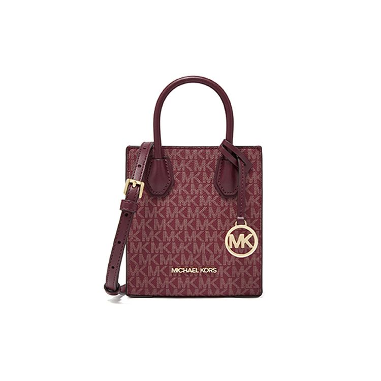 Michael Kors Mercer Monogram Lock Logo Faux Leather Tote Bag Women tote Burgundy 35T1GM9C0I-537 Mini