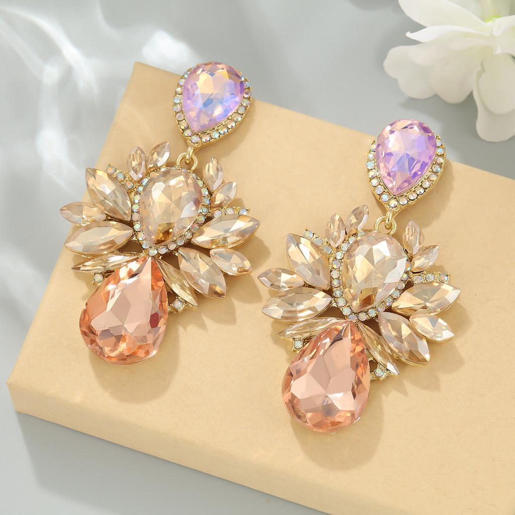 Crystal Dangle Earrings For Women With Alloy Water Drop Shape In Multi Colors For Elegant Nightwear
