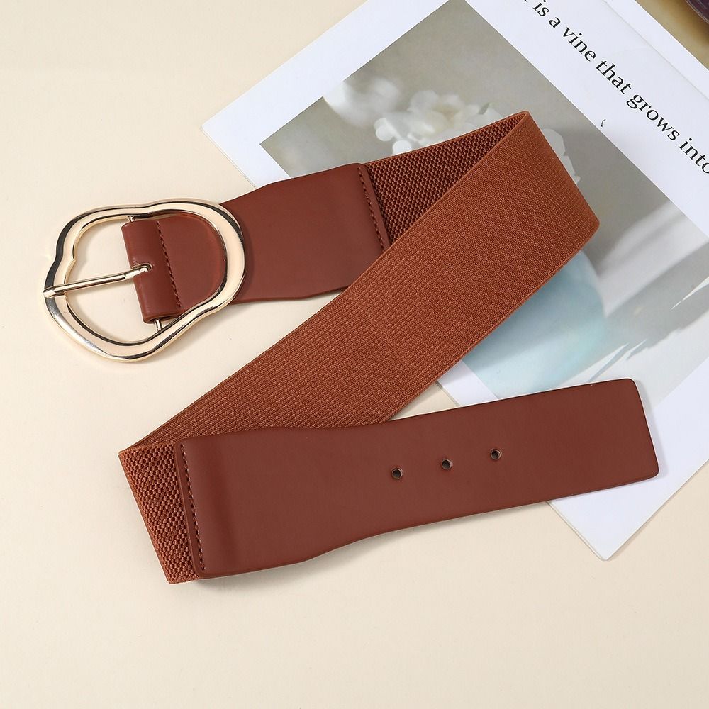 Adjustable Tying Pin Buckle Belt Elastic Leather Belt Women Waistband Belt  Dresses Accessory