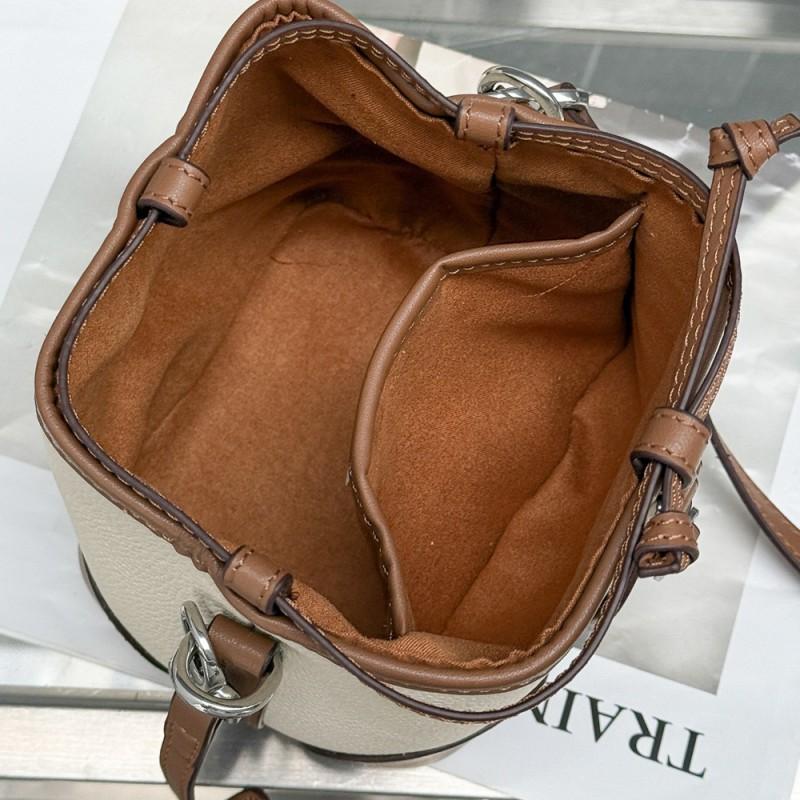 Fashionable Ins Drawstring Bucket Bag TOGO Top-layer Cowhide Contrasting Cross-shoulder Shoulder Genuine Leather Women's Single