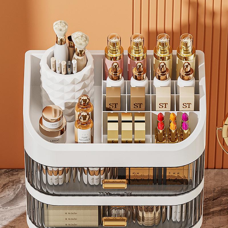 Luksusowy Organizer do Pielęgnacji Skóry z Wyższej Półki: Pojemne pudełko do przechowywania kosmetyków z szufladą na waciki