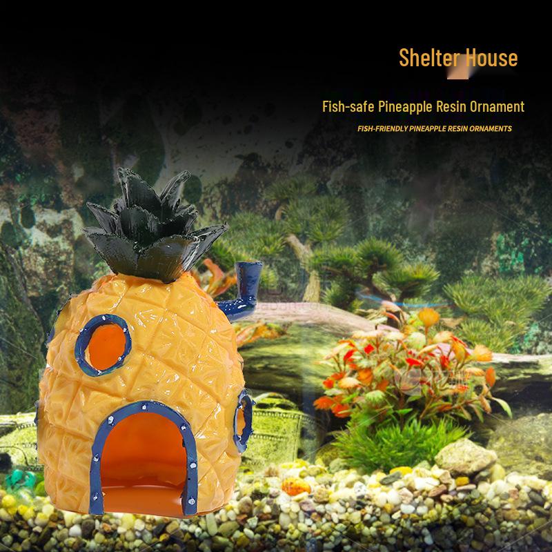 SpongeBob Pineapple Fish Tank Ornament: Resin Hideout for Fish and Shrimp