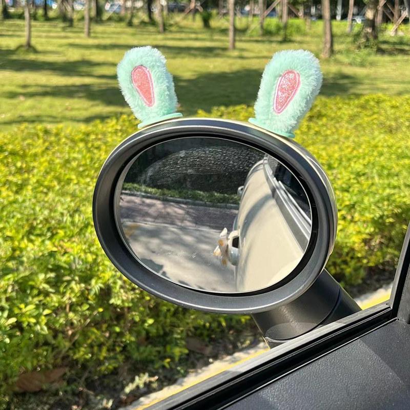 1pair Car Interior Decoration Plush Rabbit Ears Design Car Mirror Ornament Automotive Charm Car Interior Accessories