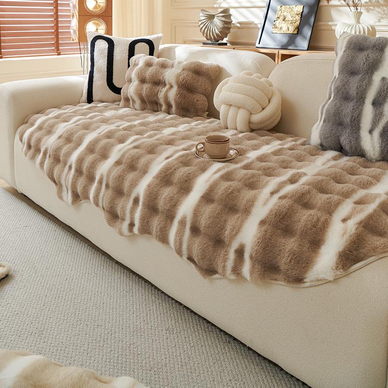 Thickened Rabbit Plush Sofa Cushion Autumn And Winter Fixed Non-Slip Straight Row Seat Cushion  New Cover Cloth Towel Winter