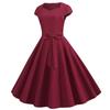 Women's Fashion Casual Slim Fit Colour Vintage Dress With Belt With Large Hem