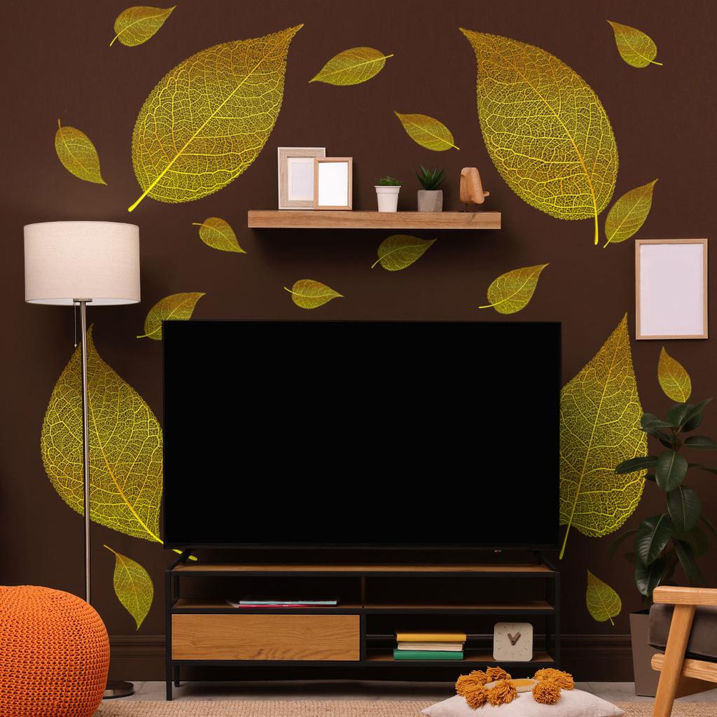 Tj042 Creative Blockbuster Leaf Texture Hot Gold Wall Sticker Decoration Children'S Room Bedroom Background Self-Adhesive Wall Sticker