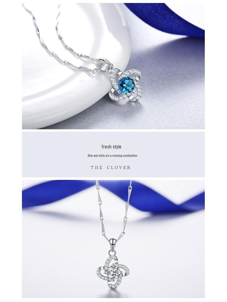 Min Yue 999 Sterling Silver Four-Leaf Clover Diamond Pendant Necklace for Women - Fashionable Light Luxury Design