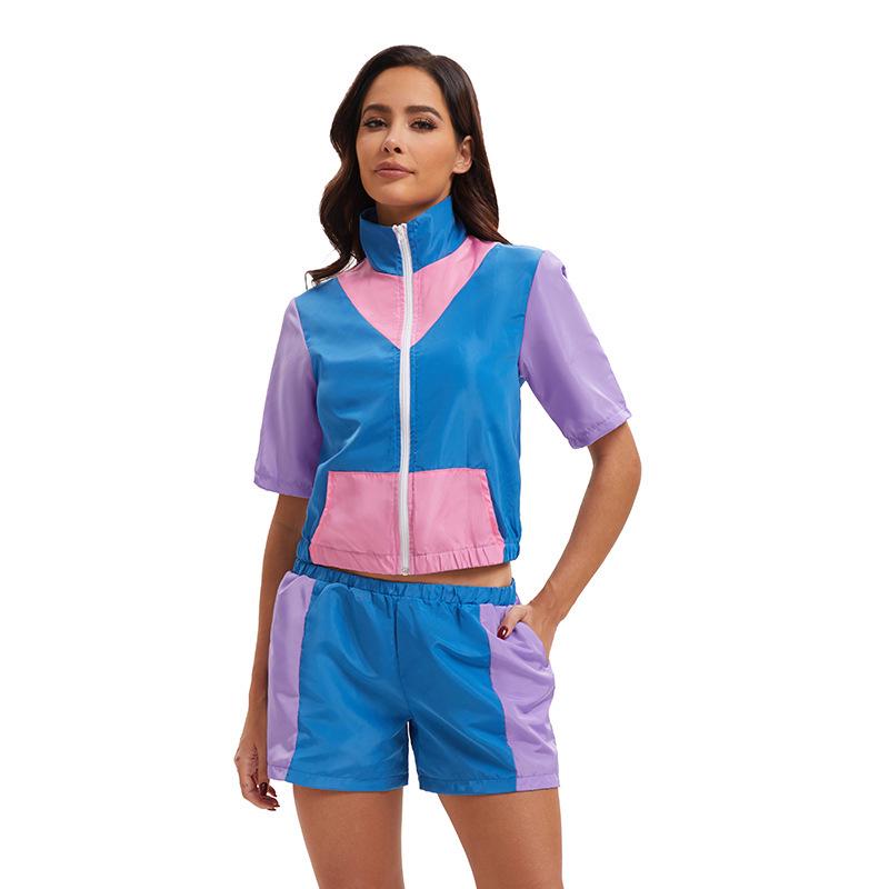 80-tals Retro Disco Dam Zipper Sportkläder Hip Hop Performance Kostymset
