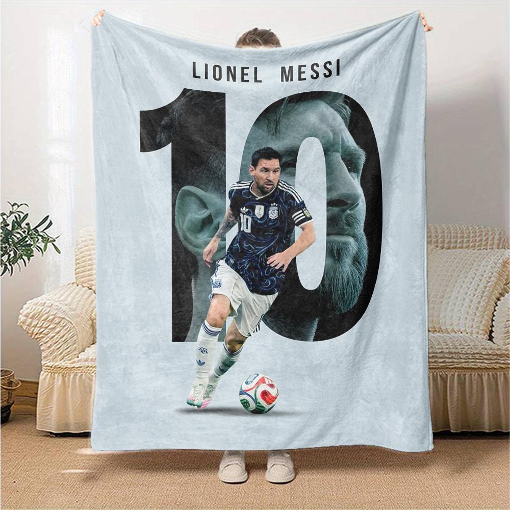 Football Messi Blanket Comfortable Great for Sofa Office Chair Livingroom All-Season Use Modern Style Birthday Christmas Gift Blanket