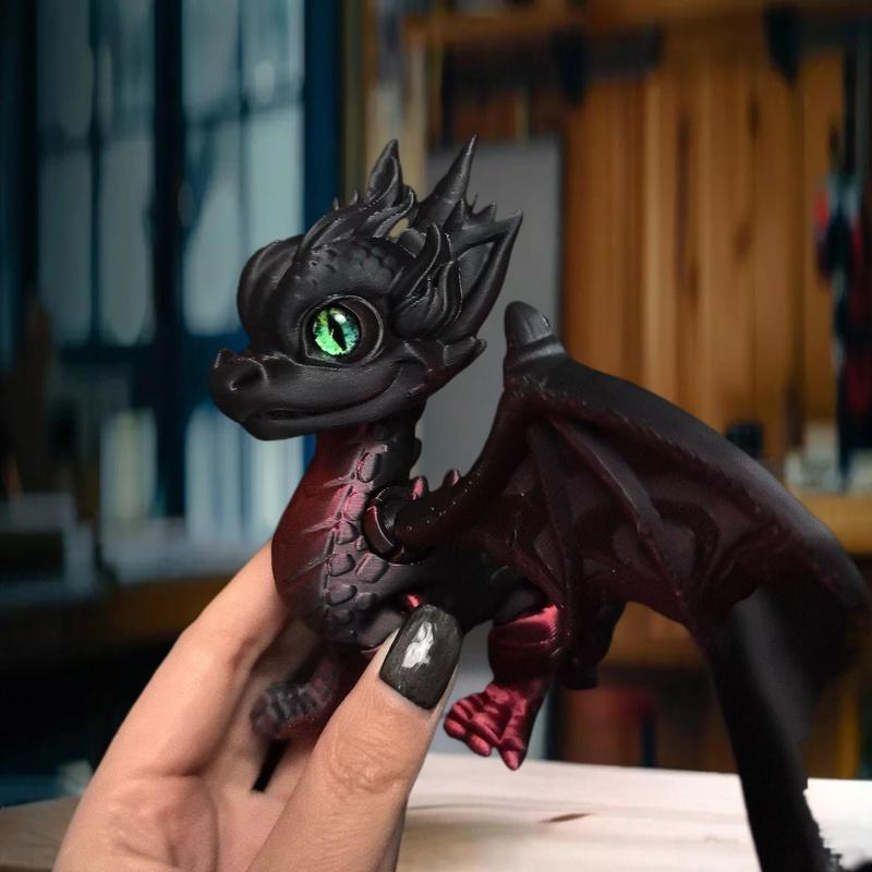 3D Printed Articulated Dragon Wings Tail Western Dragon Retracted Moved Ornament Model Figurine Gift