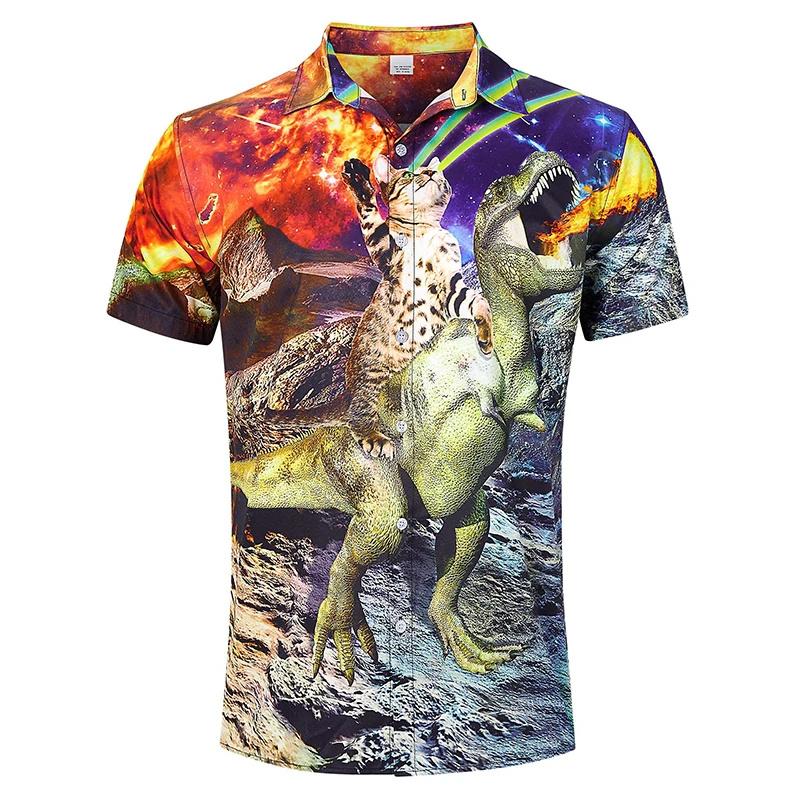 Funny Pattern Hawaiian Shirt for Men 3D Printed Casual Short Sleeve Tropical Collar Shirt