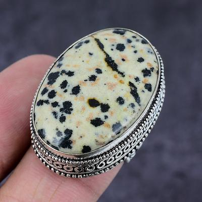 Natural Dalmation Jasper Gemstone Handmade 925 Sterling Silver Ring Size 9 Q3O30