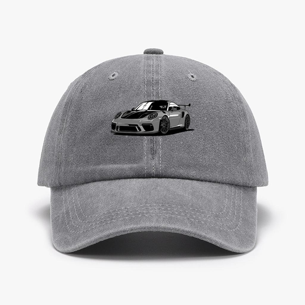 1pc "Porsche" Printed Baseball Cap Unisex Retro Washed Distressed Sun Hat Outdoor Fashion Accessory Hat for Men & Women