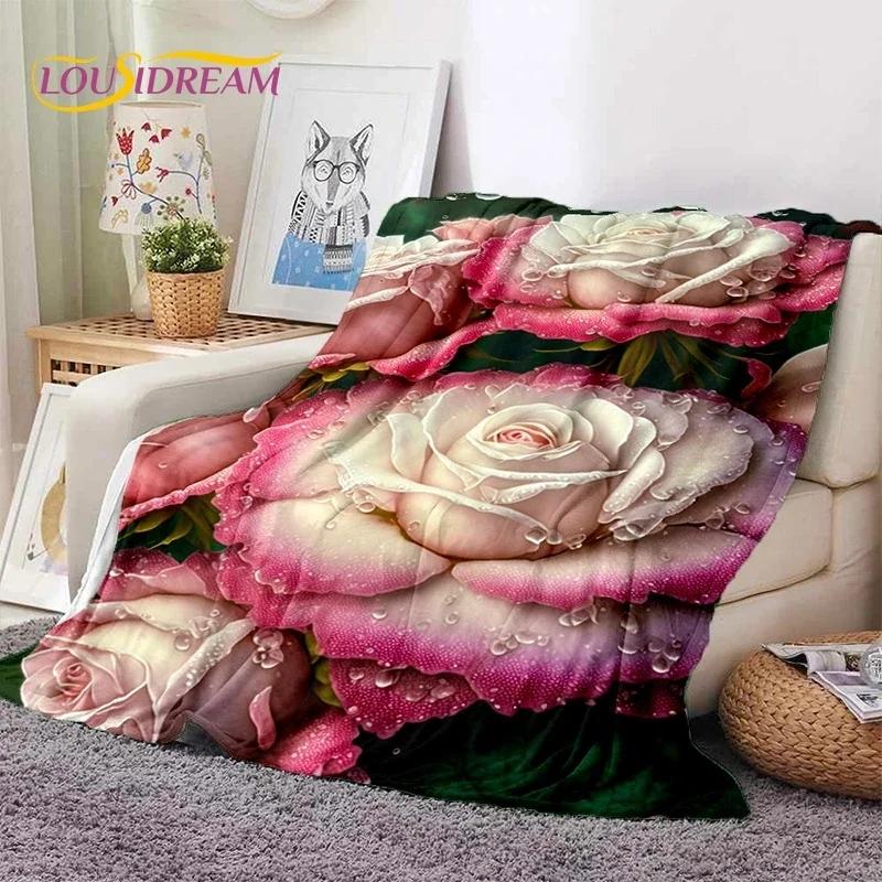 3D Rose Flowers Nordic Romantic Soft Flannel Blanket for Beds Bedroom Sofa Picnic,Throw Blanket for Cover Outdoors Leisure Gift