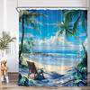 Beach Shower Curtain Seaside Landscape Coconut Tree Sea Summer Vacation Bathroom Decor Holiday Polyester Bath Curtain with Hook
